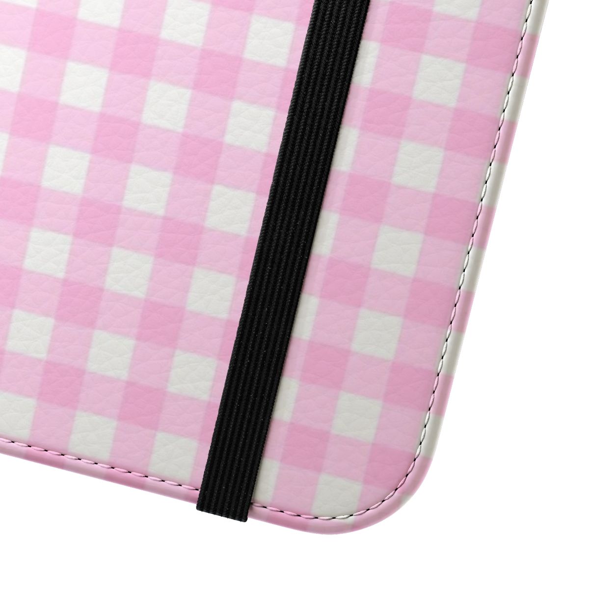 Gingham pattern phone case in soft pastel pink and white colors - Close Up