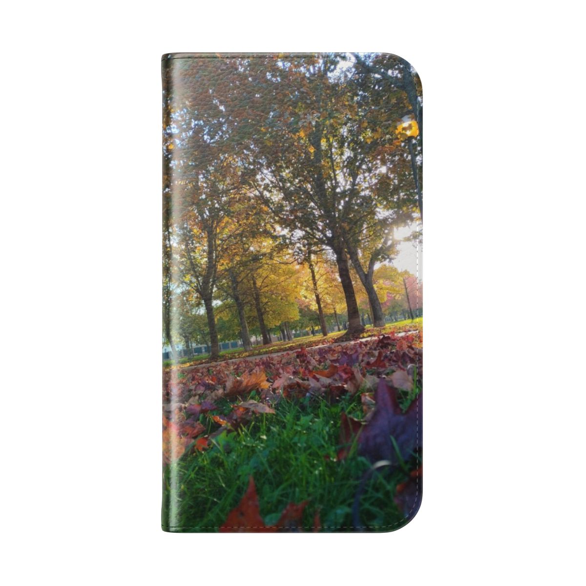 Autumn landscape phone case featuring a vibrant fall foliage design - Folded Back