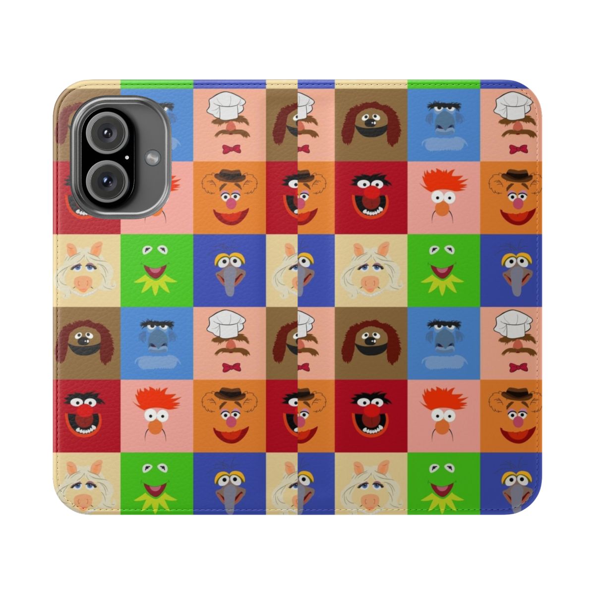 Colorful muppets-themed phone case cover with characters like Animal, Miss Piggy, and Kermit the Frog.