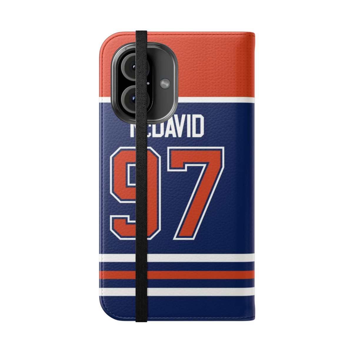 Oilers-Themed Phone Case with Connor McDavid Jersey Design - Folded Front