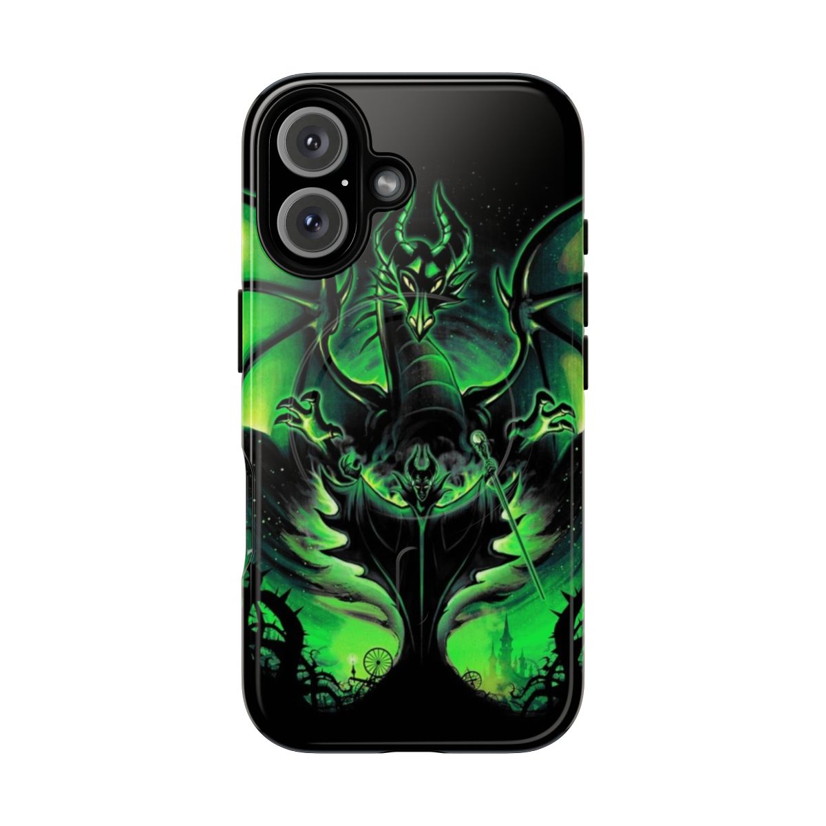 Dark fantasy phone case featuring an evil sorcerer, inspired by the villain Maleficent from Sleeping Beauty