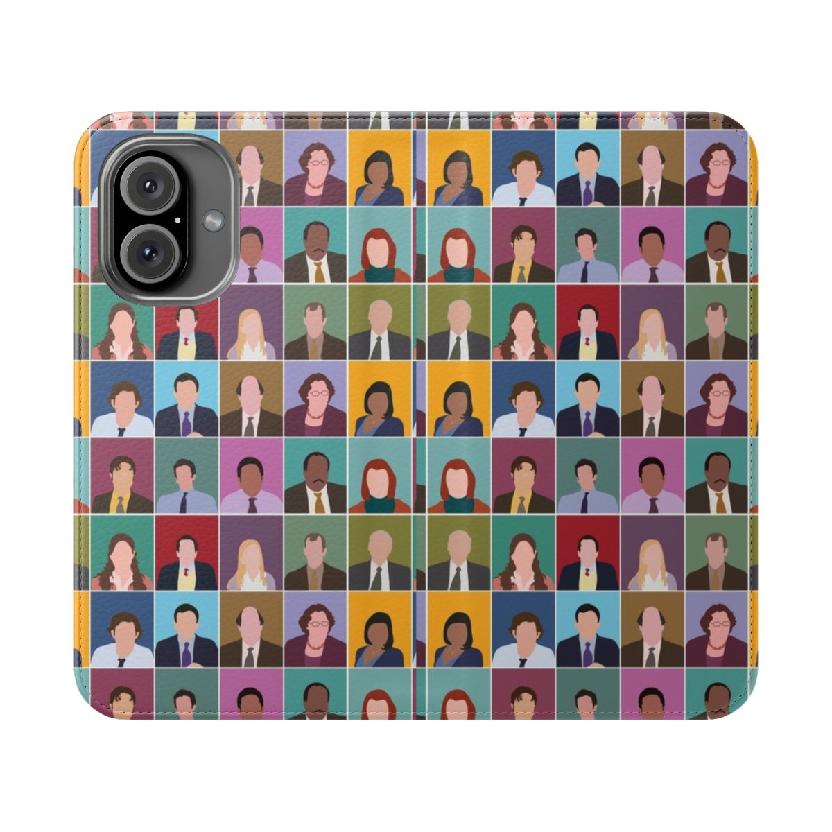 Minimalist colorful phone case with characters from the TV show The Office