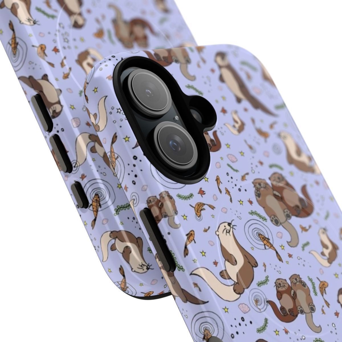 Magnetic tough phone case with purple and white otter design - Detail