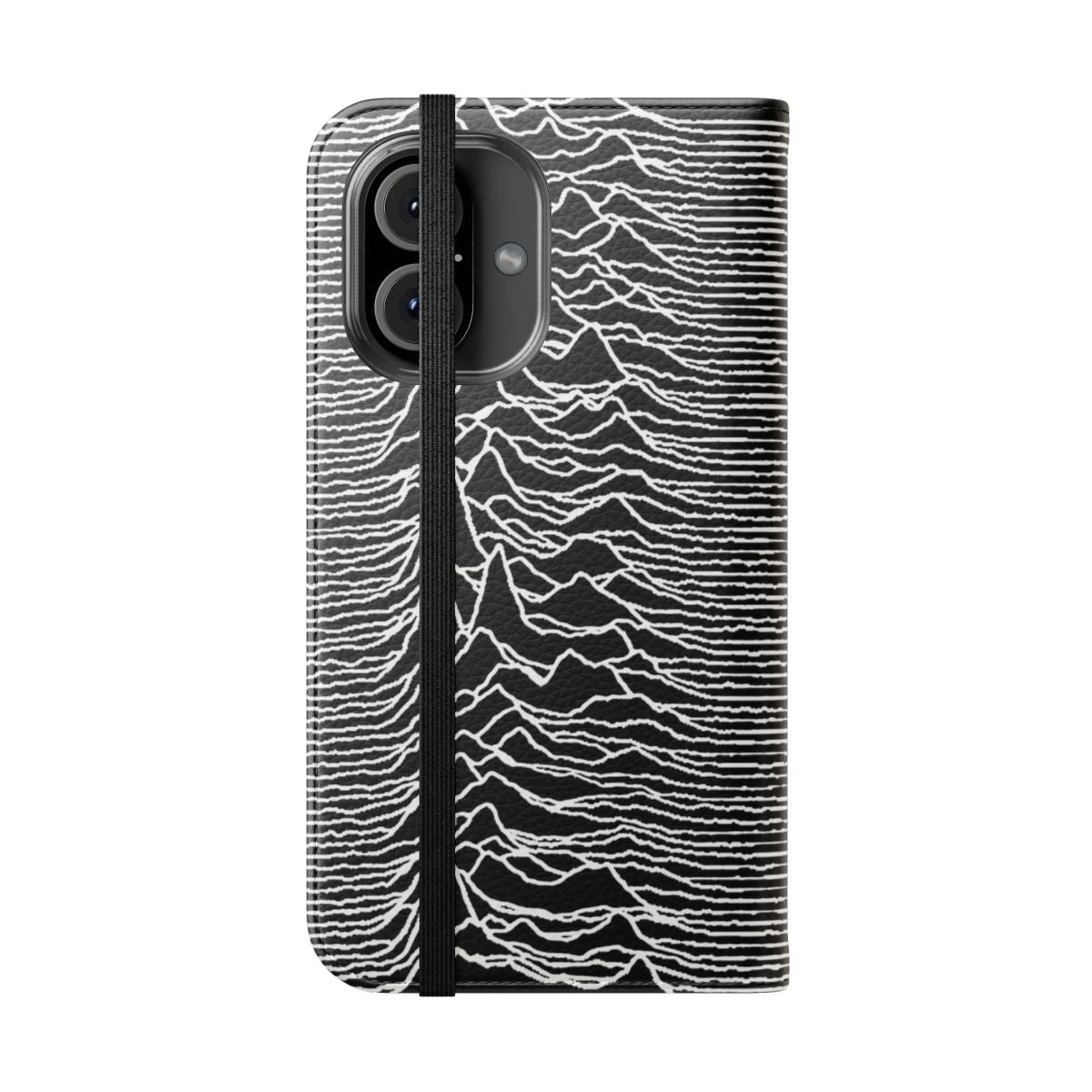 Monochrome abstract waves phone case with pop culture inspired design - Folded Front