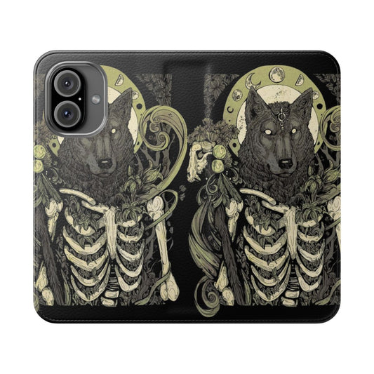 Dark fantasy werewolf skull and bones design on a flip cover phone case