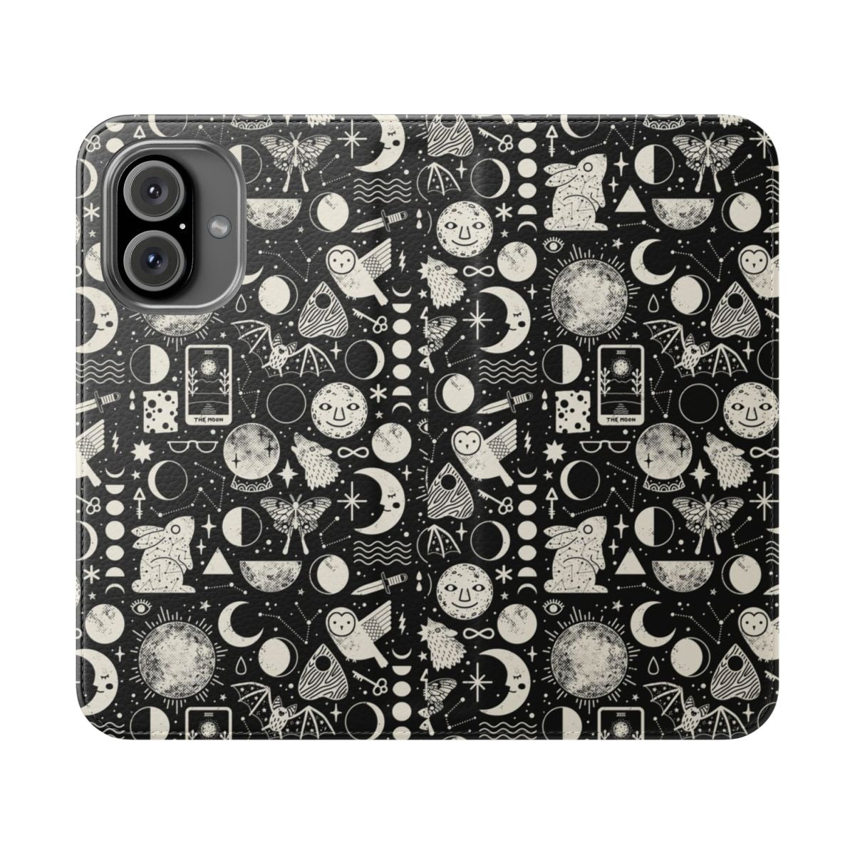 Flip phone case with a celestial lunar eclipse pattern design