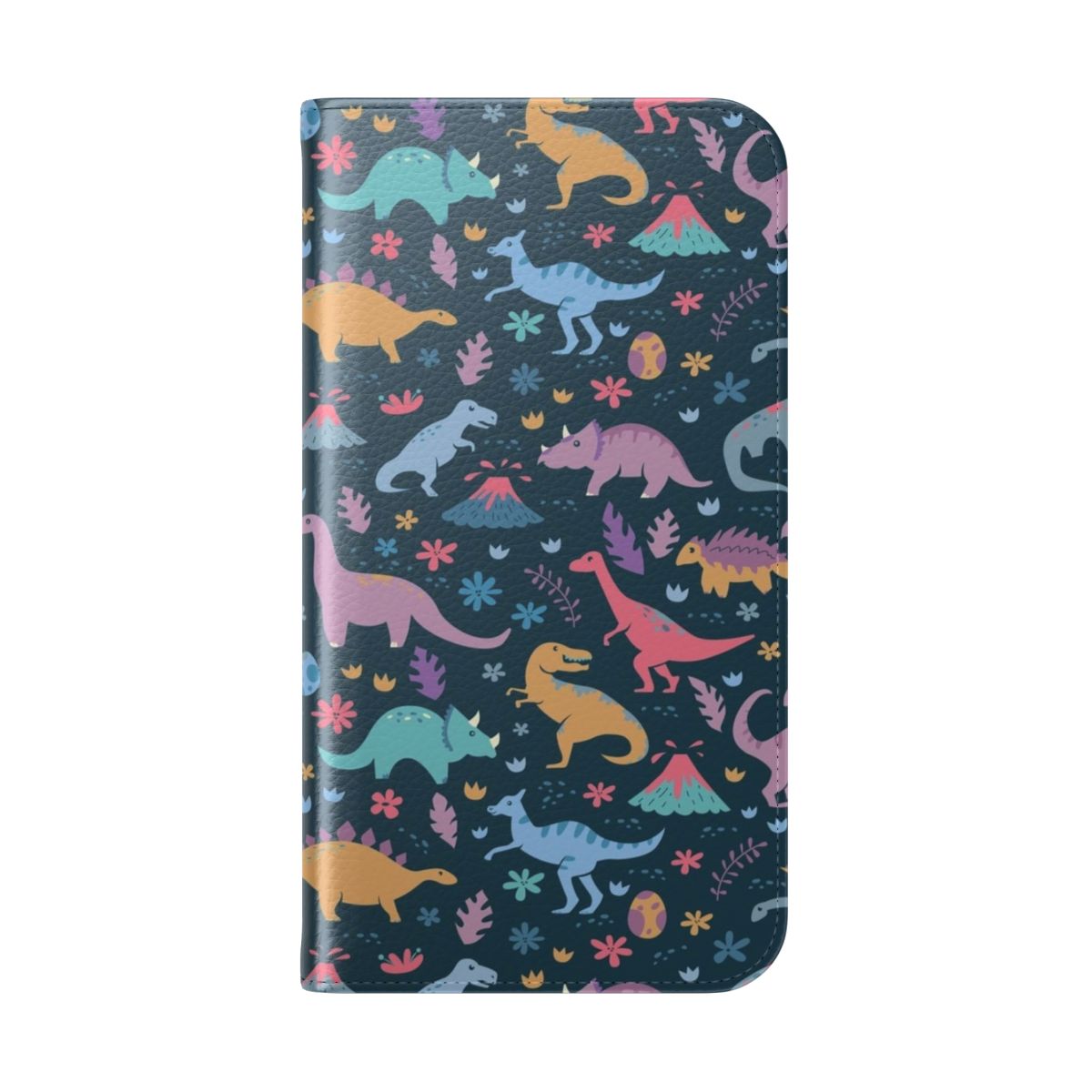 Vibrant dinosaur and botanical pattern phone case - Folded Back