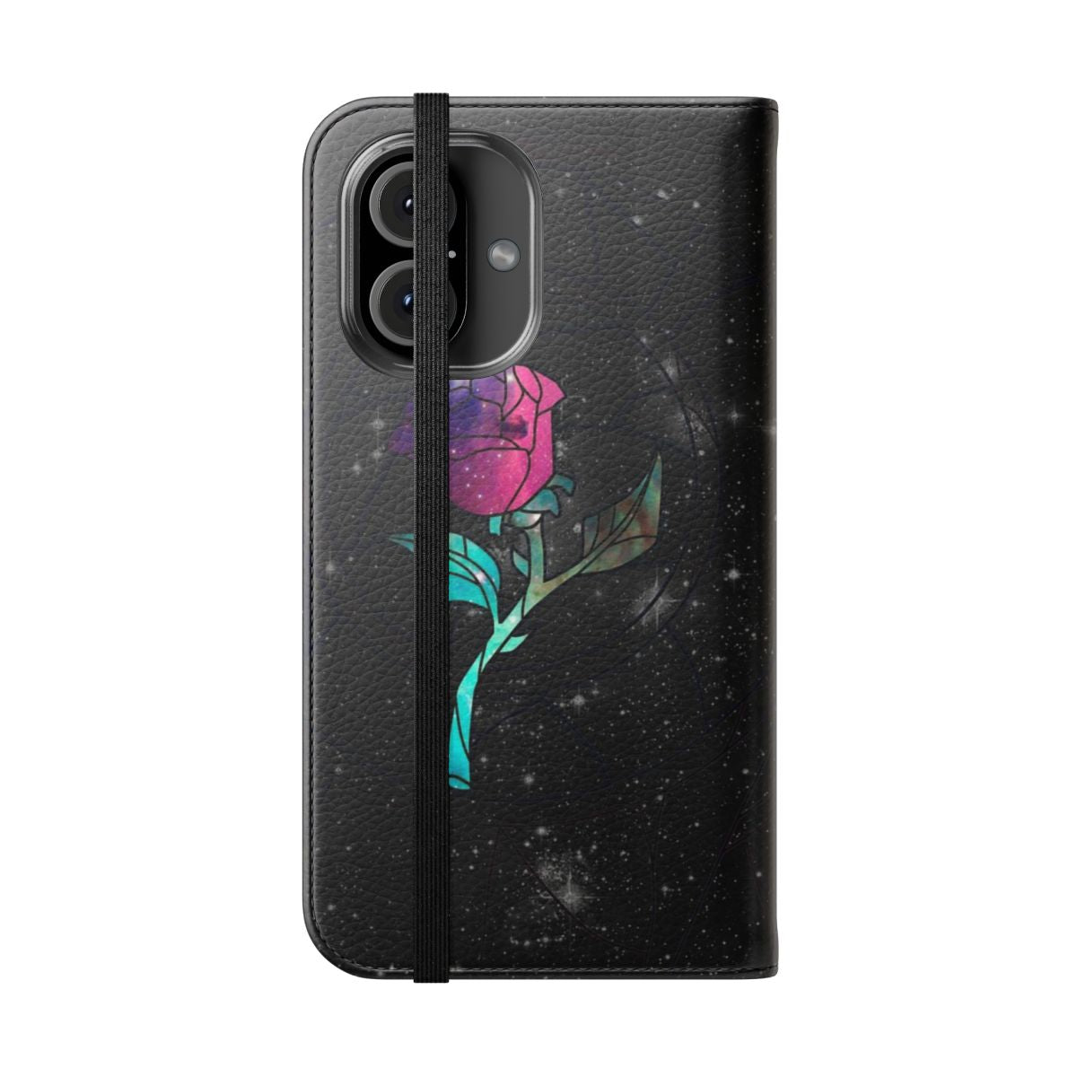 Stained glass galaxy phone case with nebula and star cluster design - Folded Front