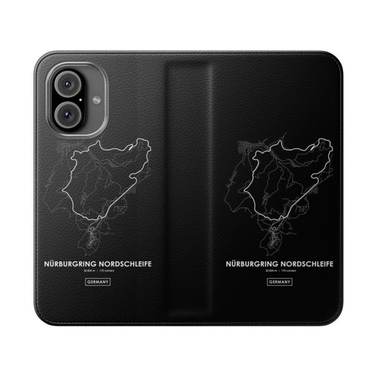 Nürburgring Nordschleife racing circuit map printed on a white phone case