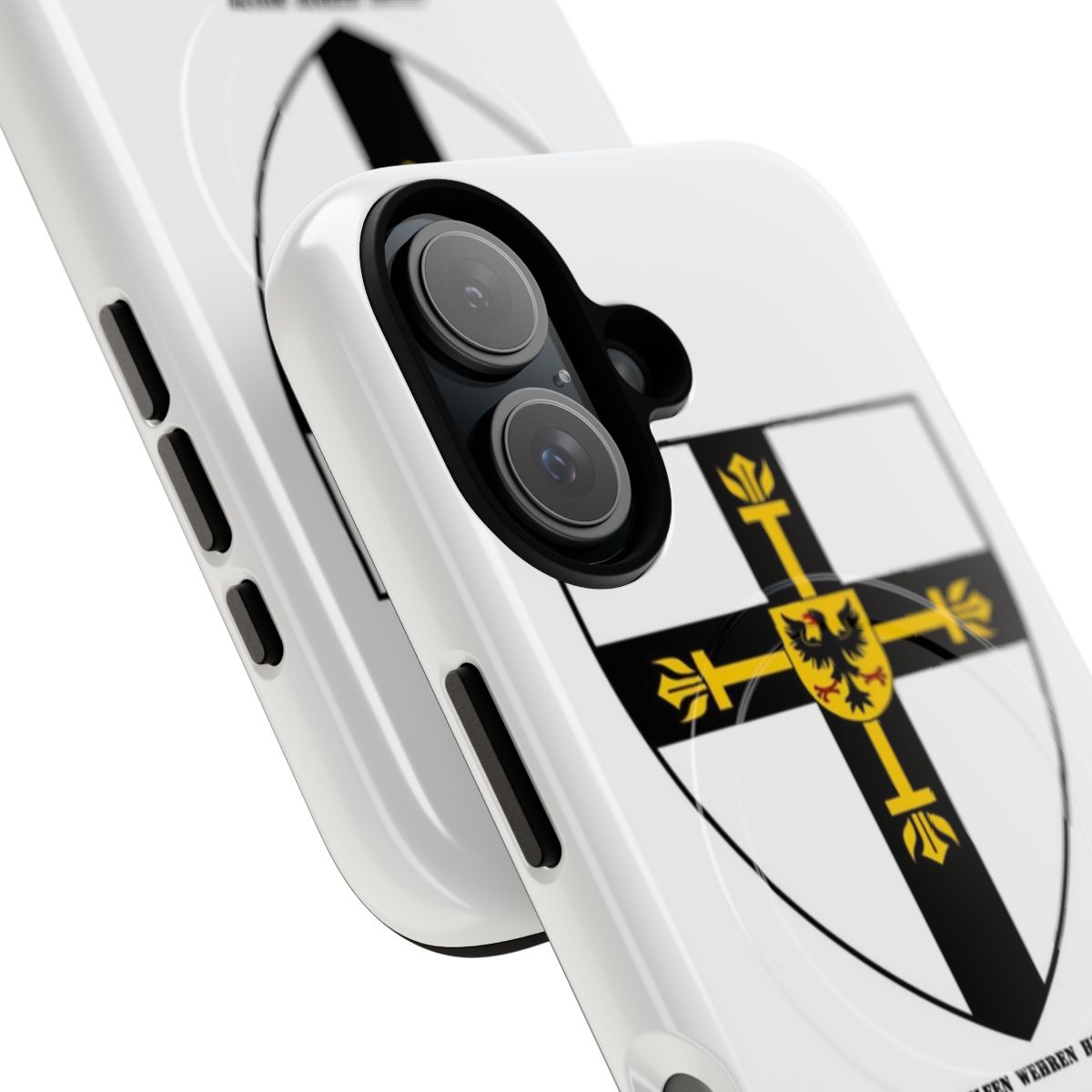 Tough phone case featuring the flag and coat of arms of the Teutonic Order, a medieval German crusader knight organization. - Detail