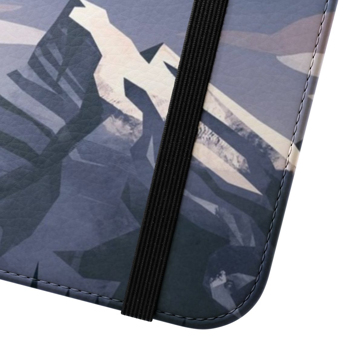 Majestic mountain landscape design on a flip phone case - Close Up