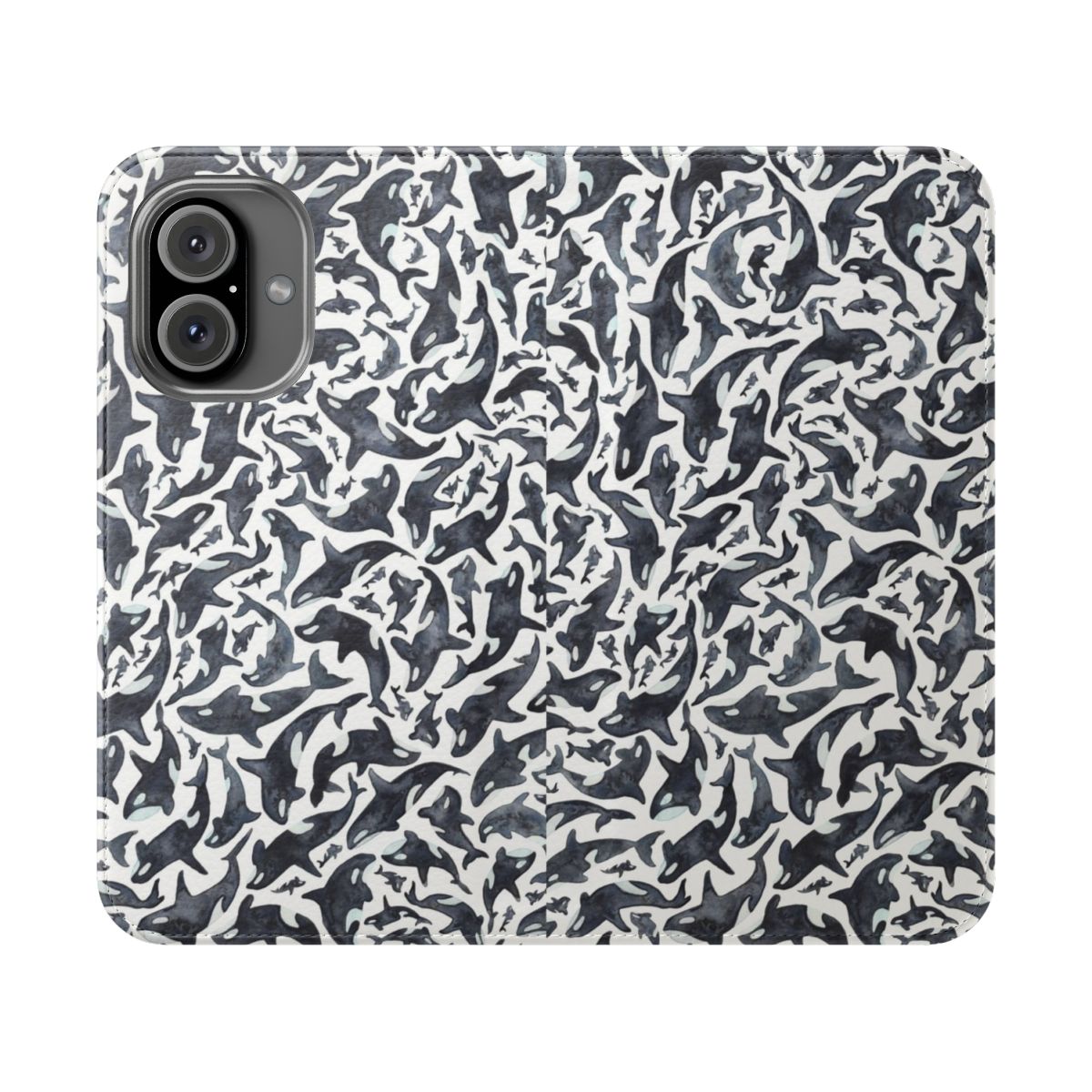 Watercolor-style orca or killer whale design on a phone case