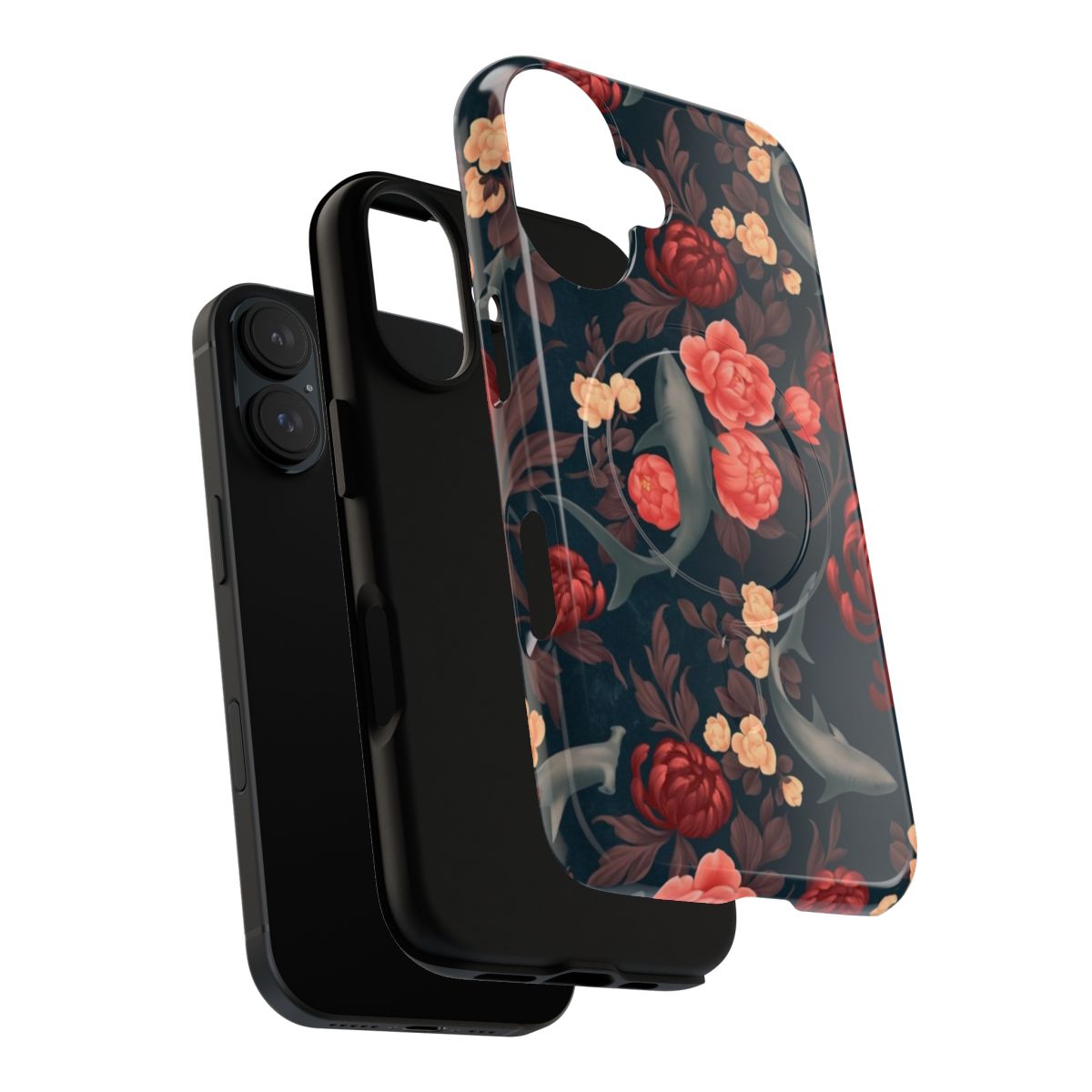 Colorful botanical-inspired shark design on a magnetic tough phone case - Layers