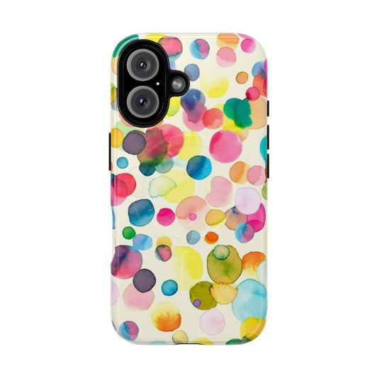 Colorful watercolor drop pattern phone case with magnetic closure and tough protection