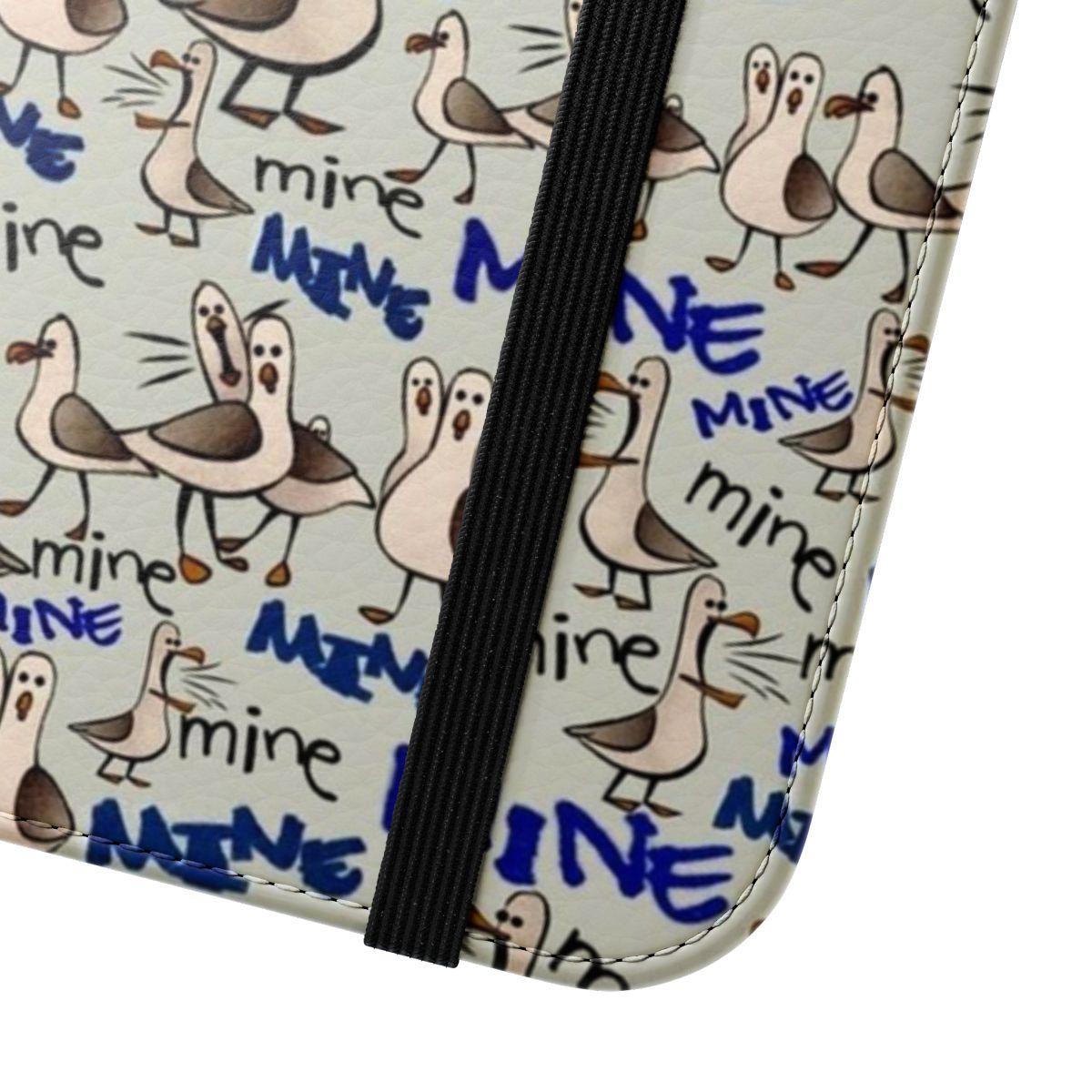 Cartoon seagulls from Finding Nemo on a blue flip cover phone case - Close Up