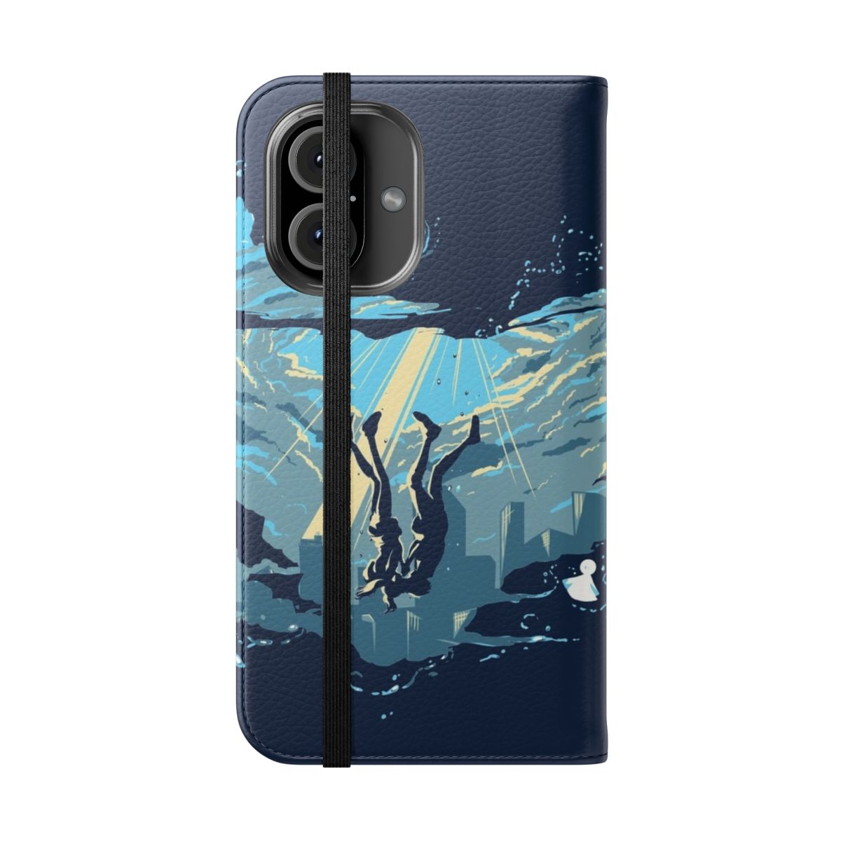 Flip phone case featuring weather and anime-inspired artwork - Folded Front