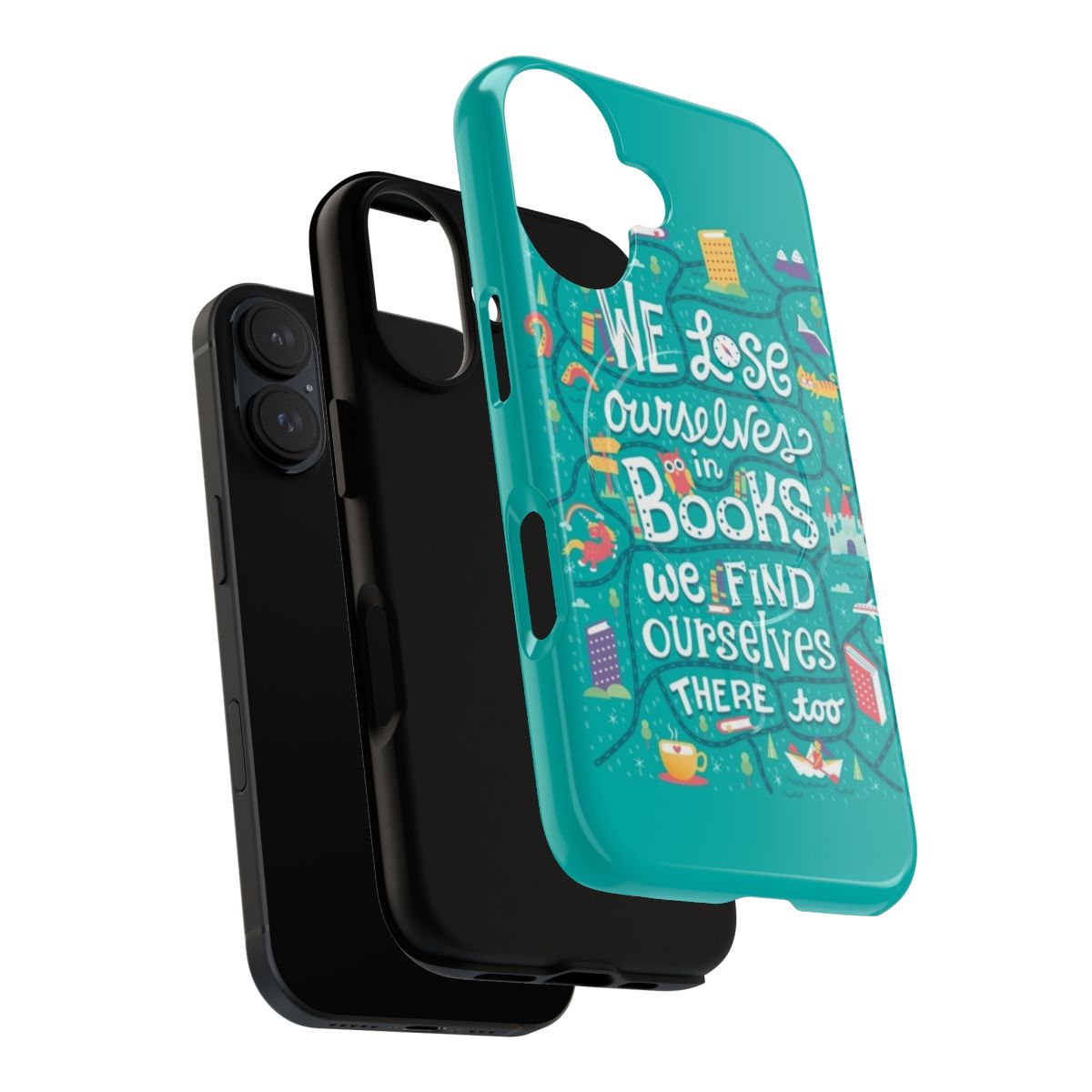 Magnetic phone case with a whimsical book-themed design featuring a unicorn and castle - Layers