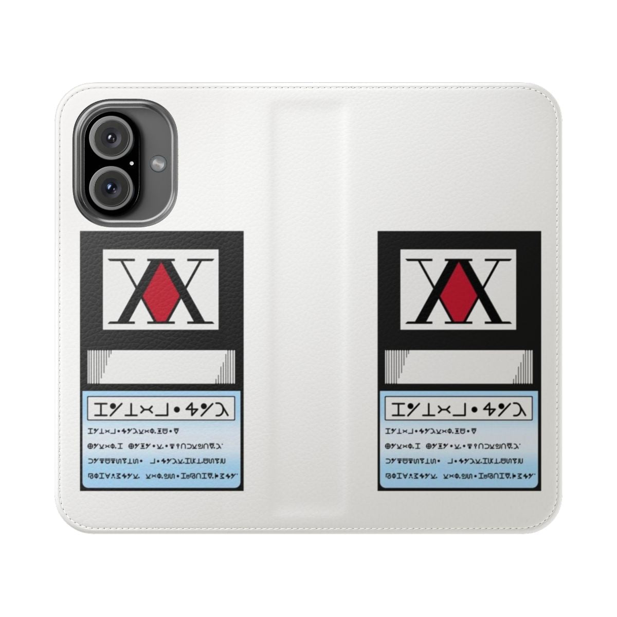 Flip cover phone case featuring a hunter-themed design inspired by the popular anime series Hunter x Hunter