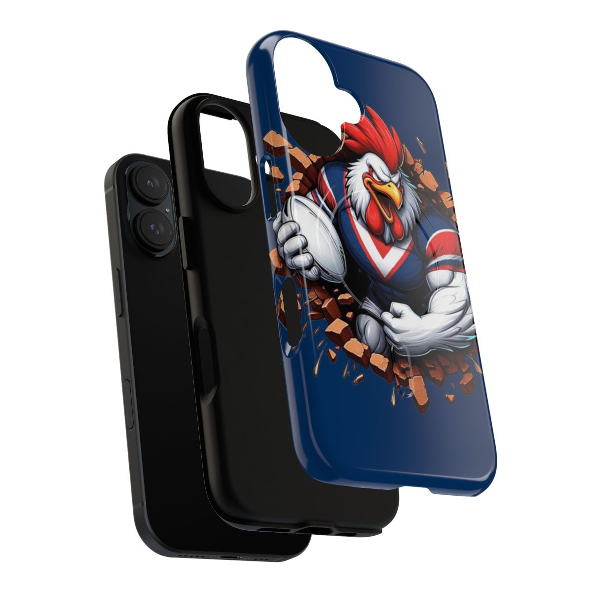 Sydney Roosters phone case with a smashing through or burst through emblem design - Layers