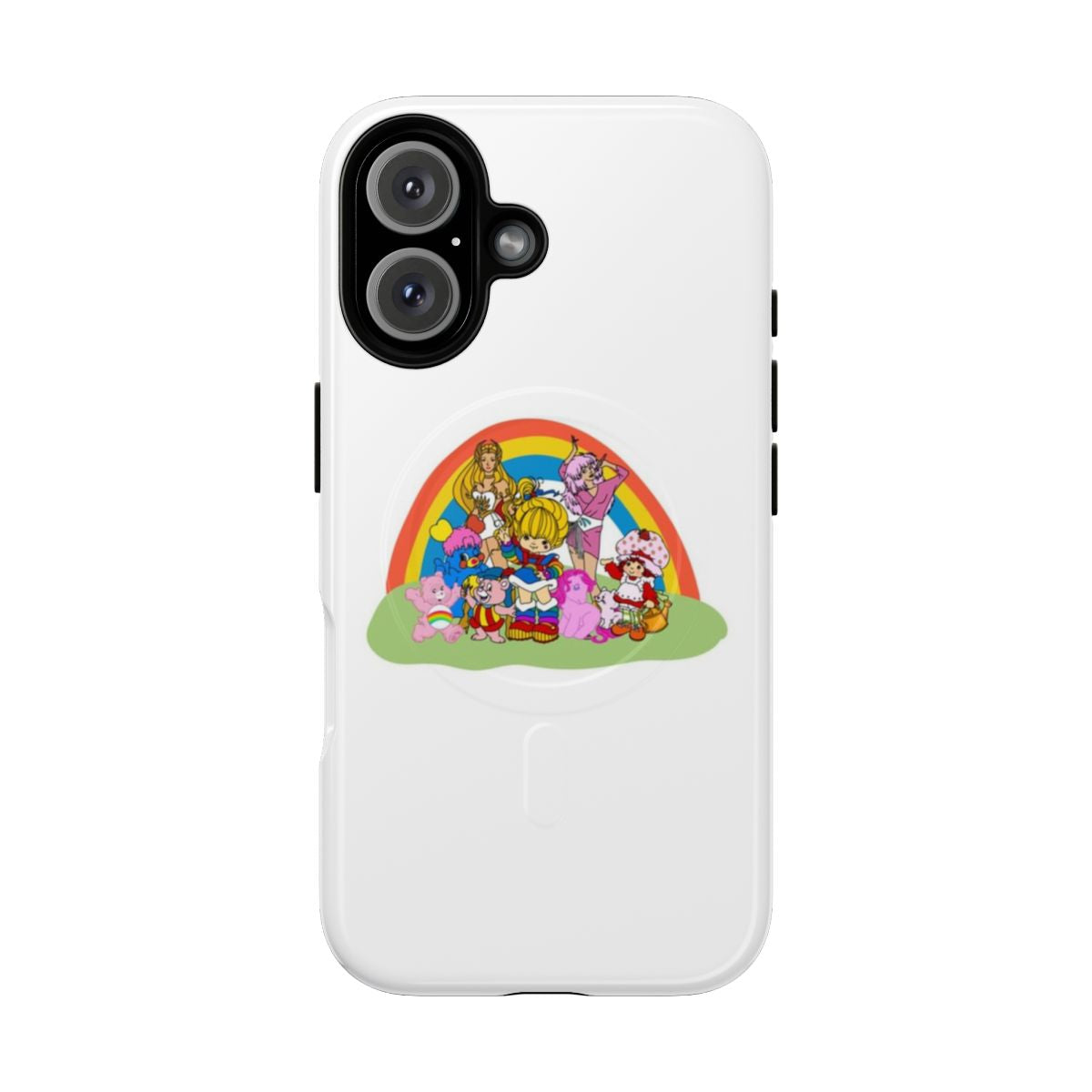 Retro 80's cartoon-themed phone case with a vibrant, colorful design