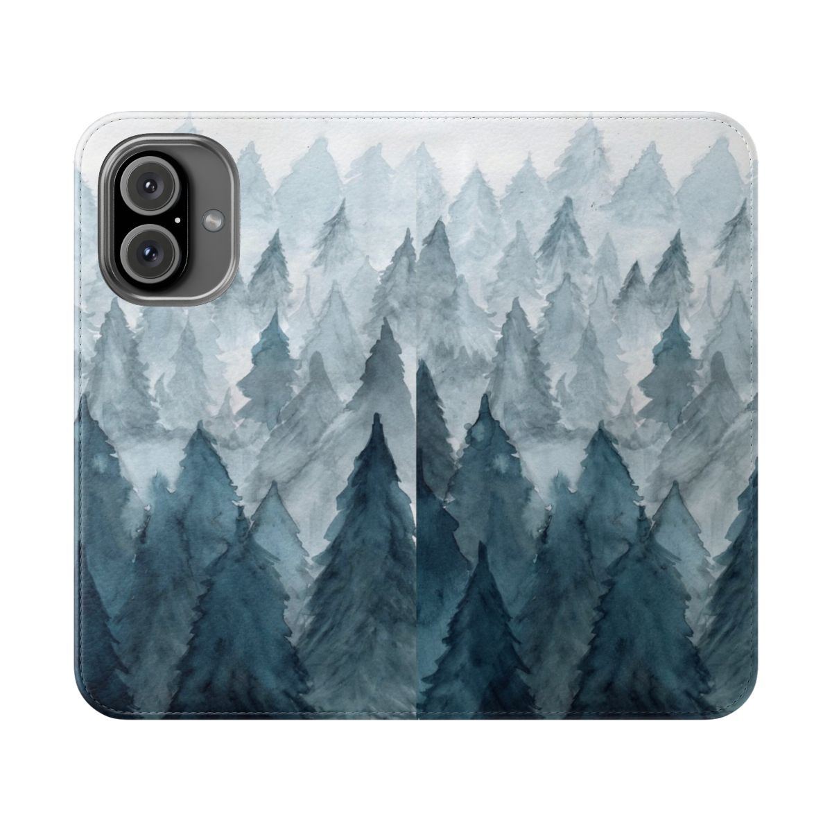 A clear phone case with a beautiful watercolor winter forest scene design.