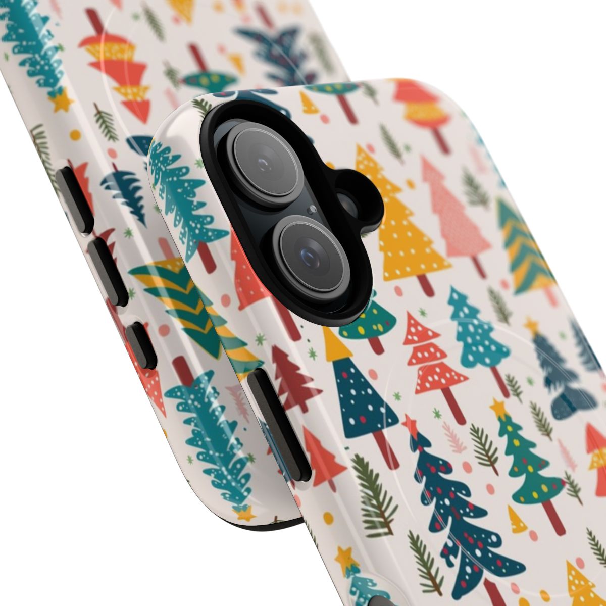 Colorful Christmas tree pattern on a durable and protective magnetic phone case - Detail