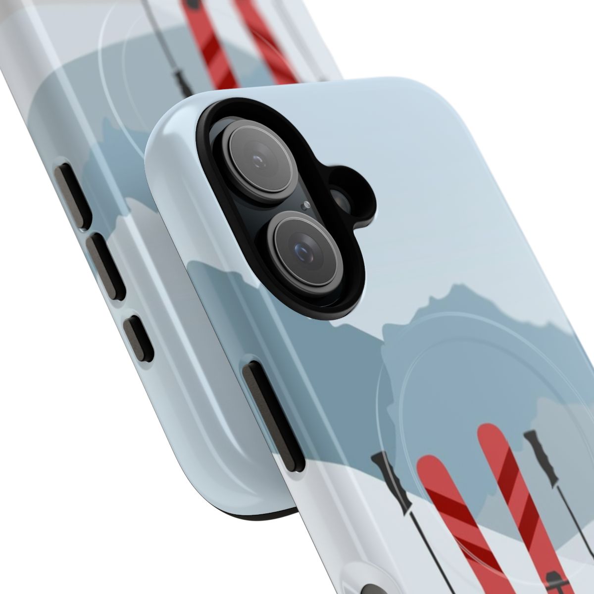 Snowy mountain landscape on a winter phone case - Detail