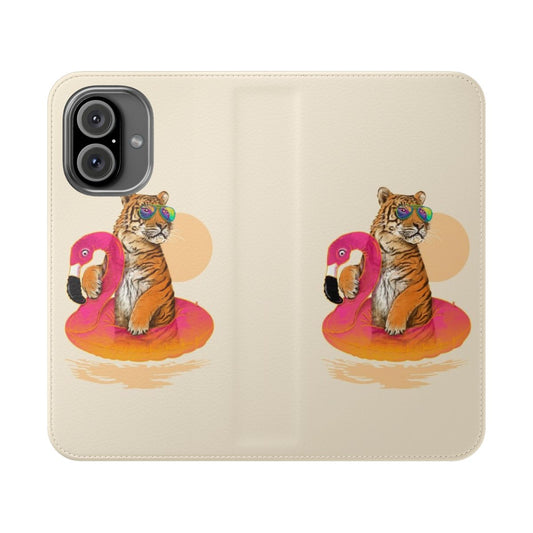 Tropical Flamingo and Tiger Print Flip Phone Case