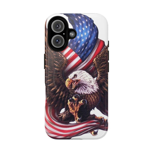 Patriotic phone case with bald eagle and American flag design