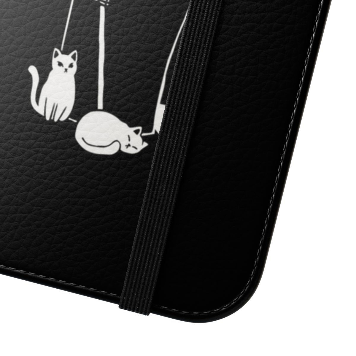 A black and white cat phone case cover with a grim reaper and skull design, perfect for gothic and horror fans. - Close Up