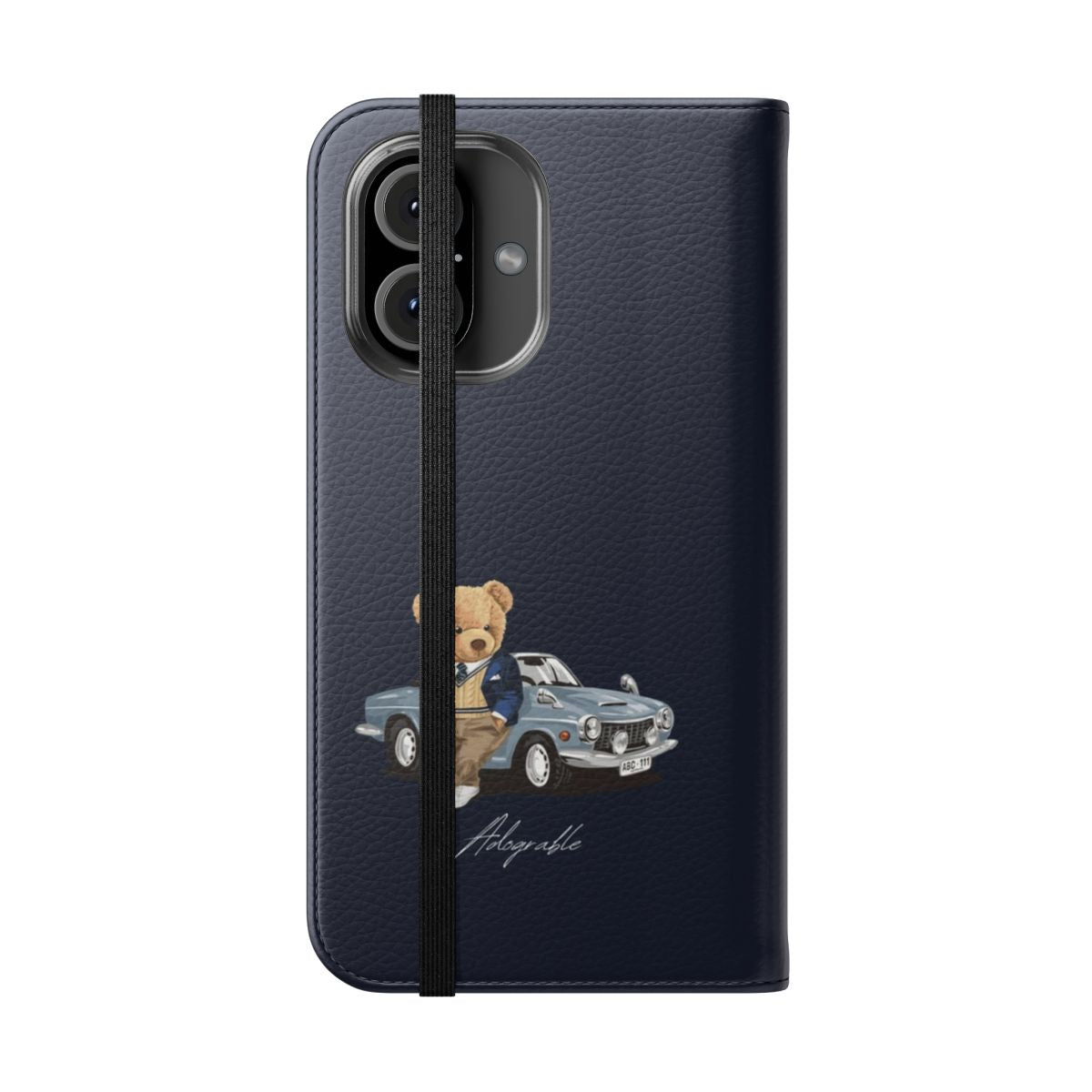 Vintage classic car themed phone case with flip cover design - Folded Front