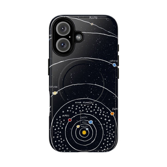 Magnetic phone case featuring a colorful diagram of the solar system and planets.