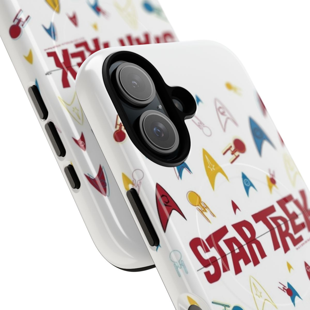 Retro-style Star Trek Original Series Starfleet badge collage magnetic phone case - Detail