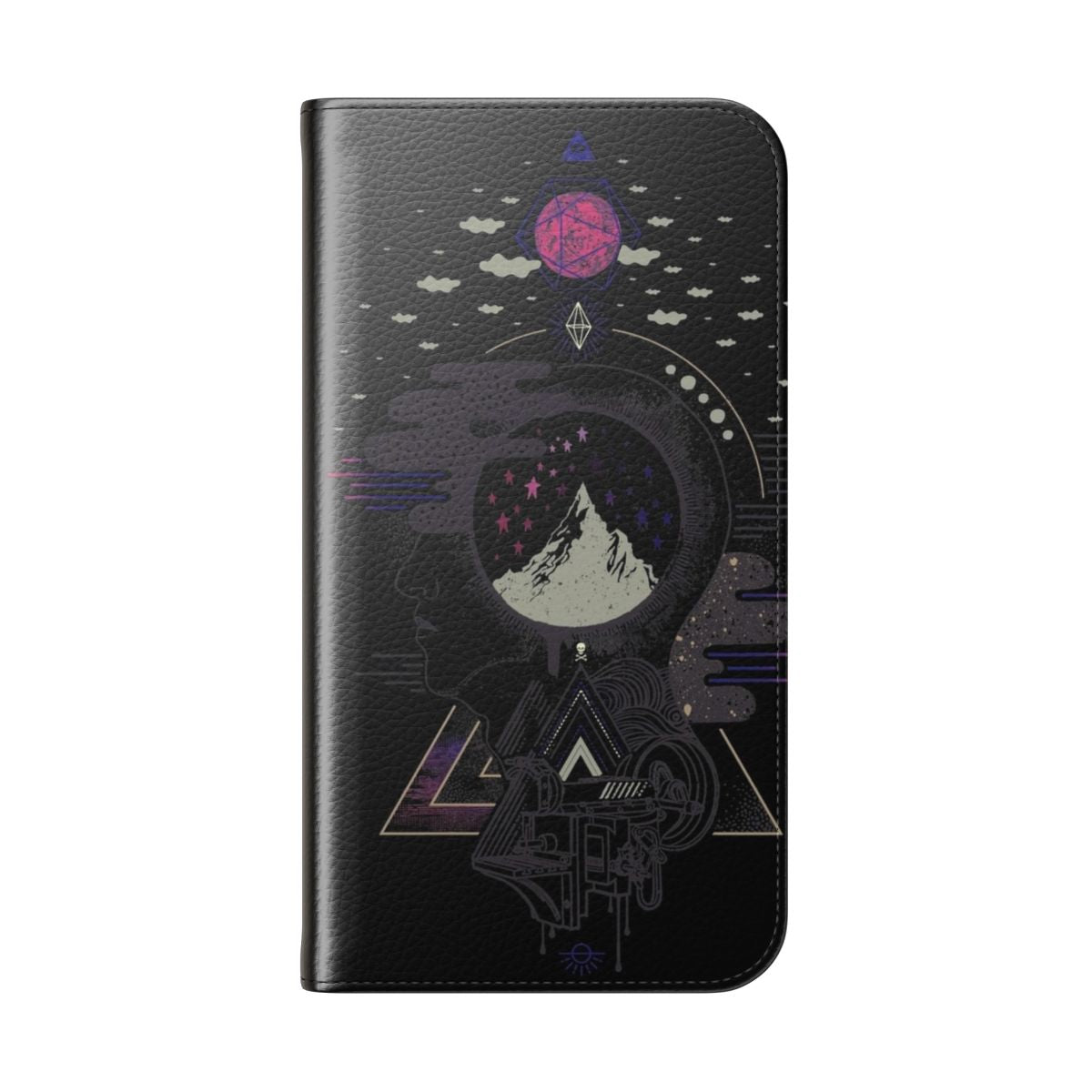 A unique and artistic phone case featuring a surreal, abstract design with a dreamlike space theme. - Folded Back