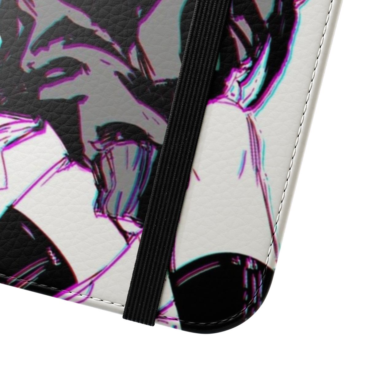 Emo Japanese anime aesthetic flip cover phone case with grunge, goth, and sad design elements. - Close Up