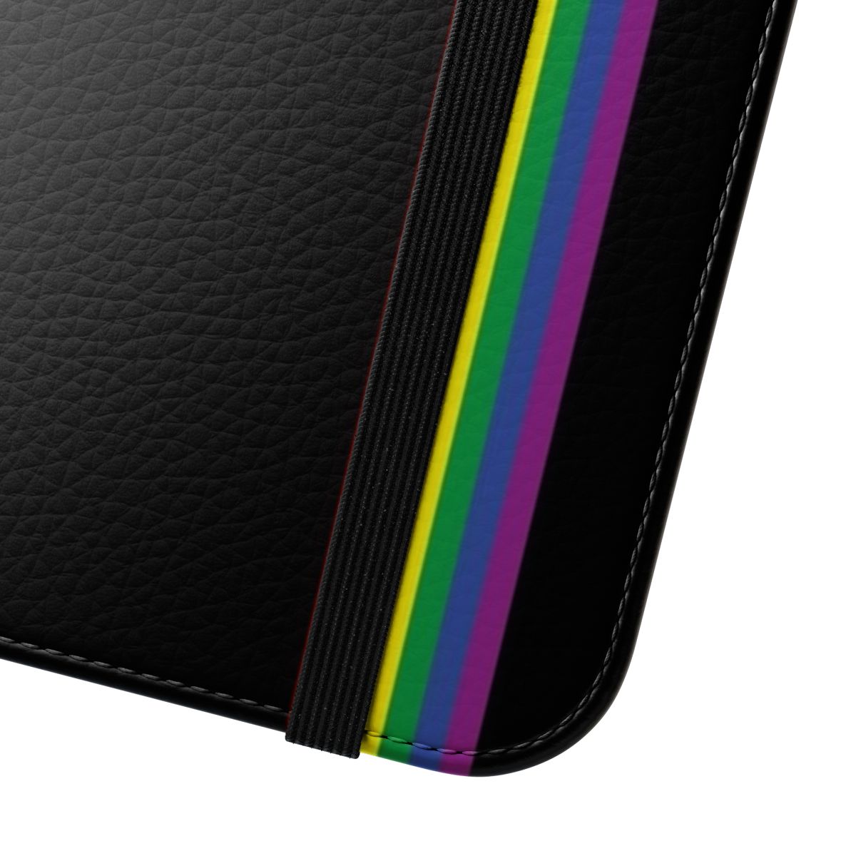 Vibrant LGBTQ+ pride flag phone case with flip cover design - Close Up