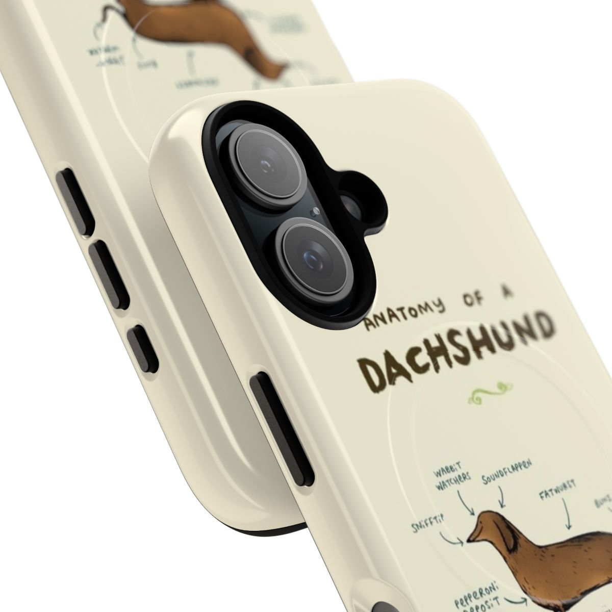 Magnetic phone case with detailed illustration of a dachshund dog - Detail