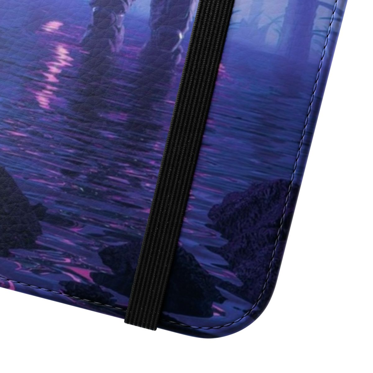 Futuristic flip cover phone case with a cosmic, sci-fi design featuring planets, stars, and a space theme. - Close Up