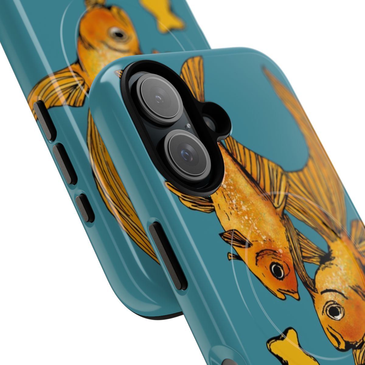 Colorful phone case featuring a playful goldfish design - Detail