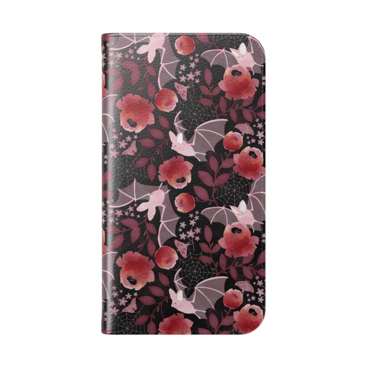 Pastel bat and floral design on a black background phone case cover - Folded Back