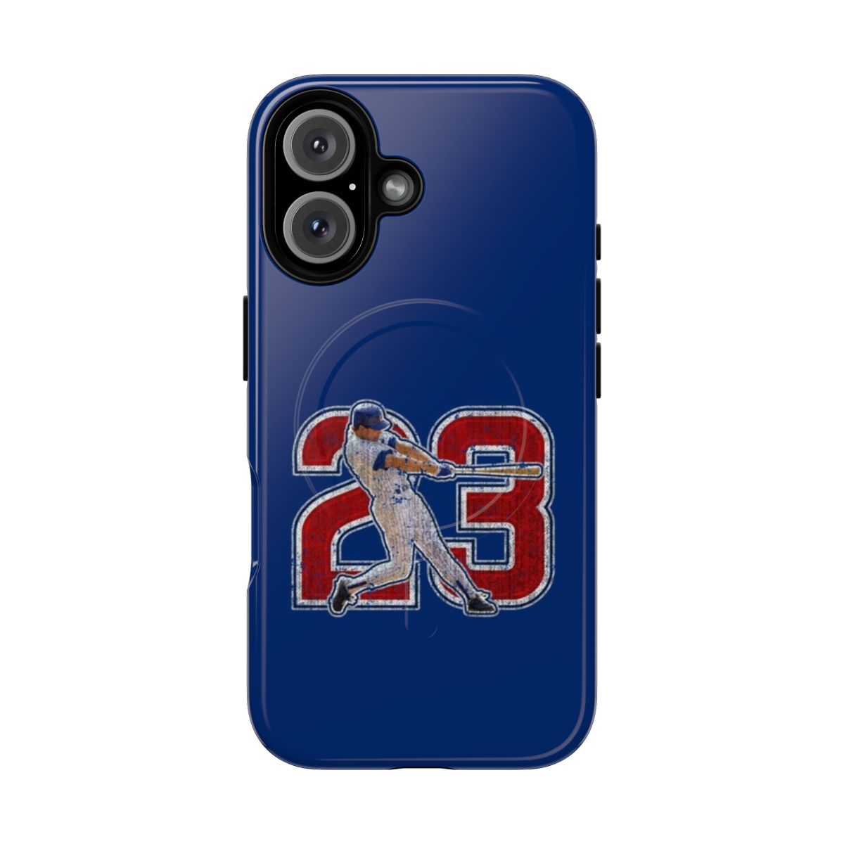 Vintage-style magnetic tough phone case featuring the number 23 and a baseball player design