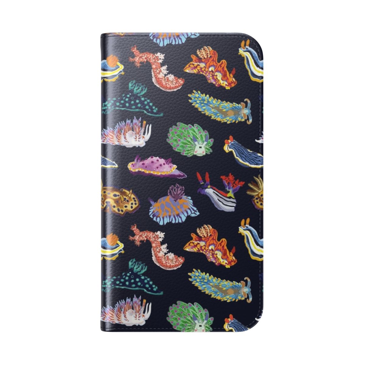 Colorful phone case with a design inspired by vibrant sea slugs and nudibranchs - Folded Back