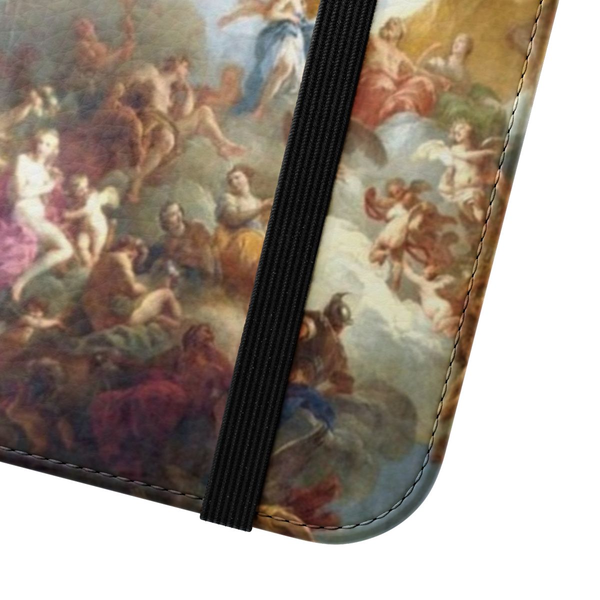 Vintage renaissance painting of clouds and architecture on a flip cover phone case - Close Up