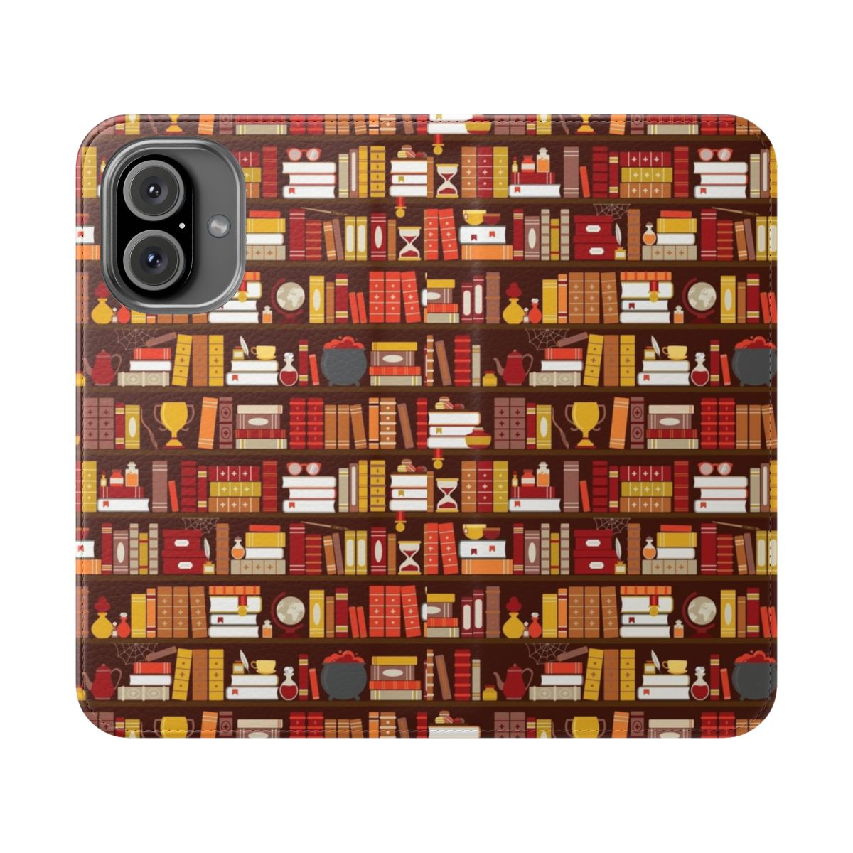 Vibrant red and gold book-themed flip cover phone case