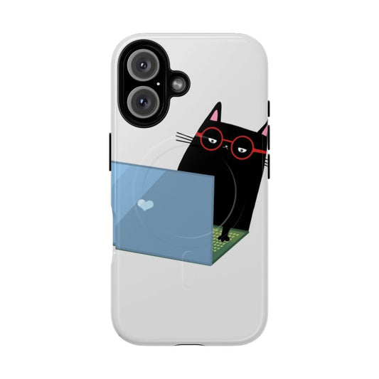 Magnetic tough phone case featuring a black cat and grumpy cat design