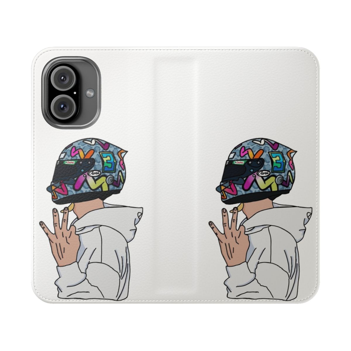 A stylish phone case featuring the number 3 and a design inspired by Formula 1 driver Daniel Ricciardo.