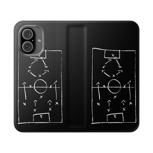 Flip cover phone case with soccer and football tactics design