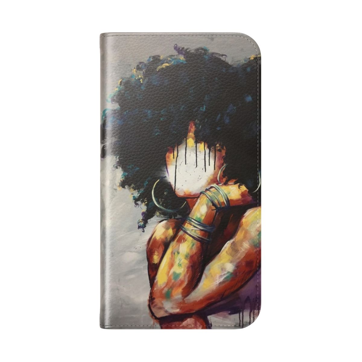 Naturally II Flip Cover Phone Case featuring a black artist's portrait design - Folded Back