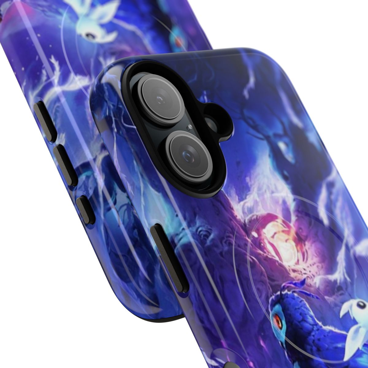 Magnetic tough phone case featuring the logo and characters from the video game Ori and the Will of the Wisps - Detail