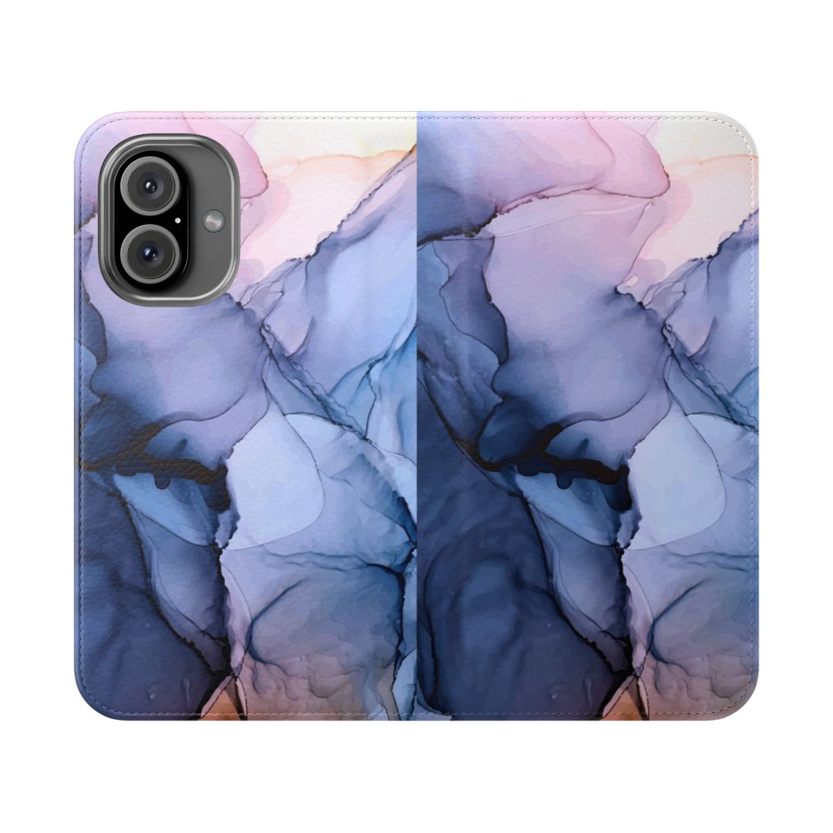 Captivating alcohol ink painting phone case in navy, slate, and orange colors